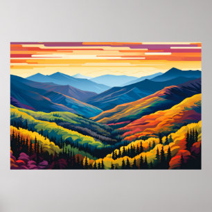 Póster Naturaleza del paisaje del valle del monte Sunset