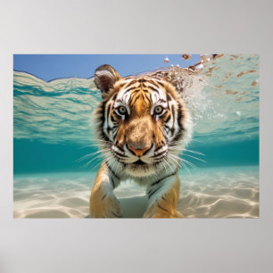 Póster Naturaleza divertida de los animales tigres jugand