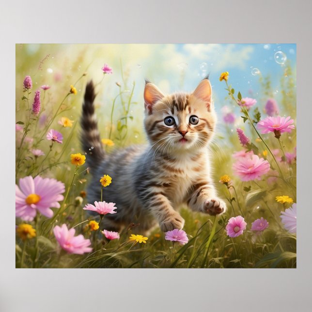 Póster *~* Naturaleza Flores rosas Kitty 5:4 Gato gatito  (Frente)