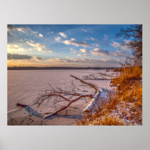 Póster Naturaleza invernal, estanque congelado, hermosa i