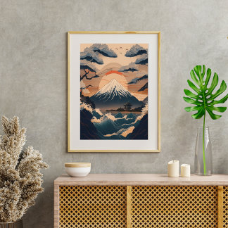 Póster naturaleza japonesa con el Monte Fuji