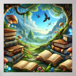 Póster Naturaleza mágica y Poster de libros antiguos