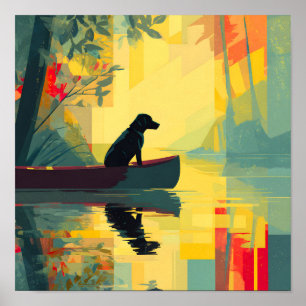 Póster Naturaleza Minimalista Canoa Labrador Negro