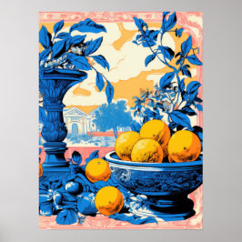 Póster Naturaleza muerta atemporal con naranjas y follaje