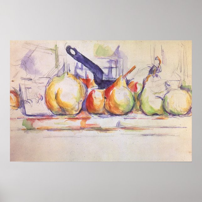 Póster Naturaleza muerta con cacerola de Paul Cezanne (Frente)