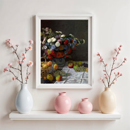 Póster Naturaleza muerta con flores y frutas de Claude Mo