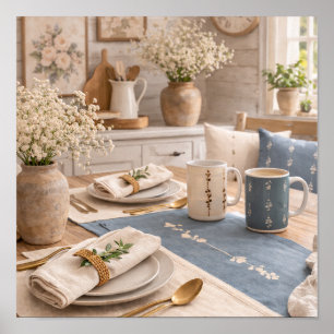 Póster Naturaleza muerta de cocina de granja Mesa botánic