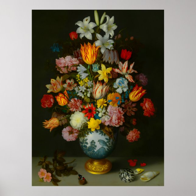 Póster Naturaleza muerta de flores en un jarrón Wan-Li (Frente)