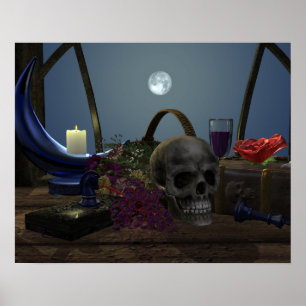 Póster Naturaleza muerta espeluznante a la luz de la luna