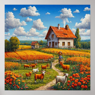 Póster Naturaleza rústica del campo Pueblo agrícola bonit