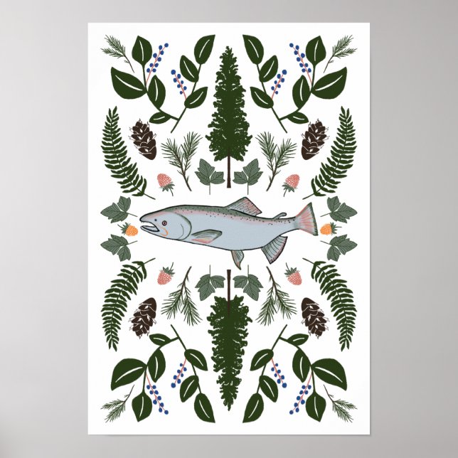 Póster Naturaleza Salmon PNW Fir Ferries Forraje (Frente)