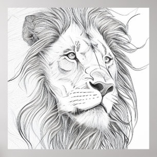 Póster Naturaleza salvaje de los leones Ilustracion anima