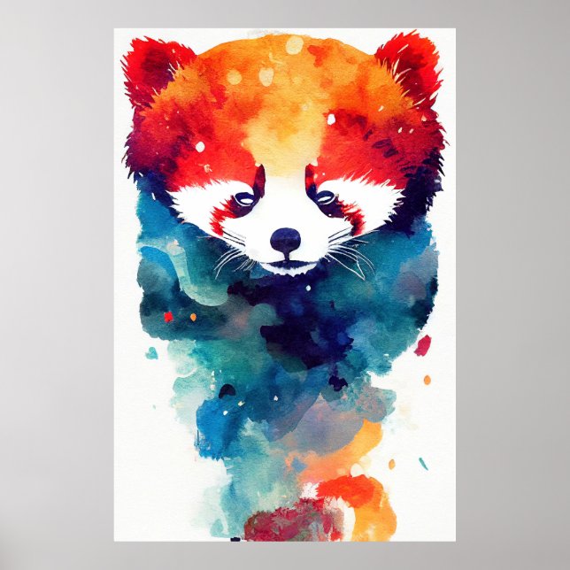 Póster Naturaleza salvaje Panda roja Color animal Pintura (Frente)
