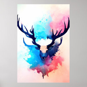 Póster Naturaleza salvaje Stag Deer Colores animales Pint