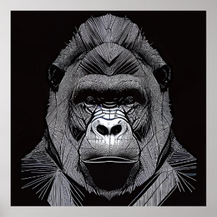 Póster Naturaleza silvestre Gorilla Ape Ilustracion anima