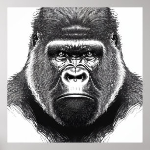 Póster Naturaleza silvestre Gorilla Ape Ilustracion anima