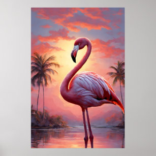 Póster Naturaleza Sunset Pink Flamingo Vintage