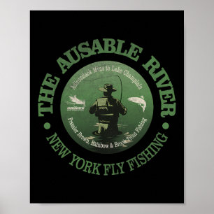 Póster Naturaleza Vintage Río Ausable Pesca con Mosca Cam