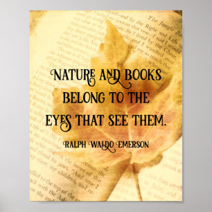 Póster Naturaleza y libros La literatura de Emerson cita 