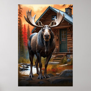 Póster *~* Nature Cabin STREAM AP49 Bosque MOOSE