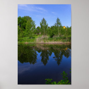 Póster Nature Green Trees Blue Lake River Belarus