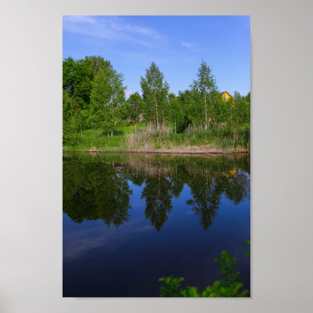 Póster Nature Green Trees Blue Lake River Belarus (Frente)