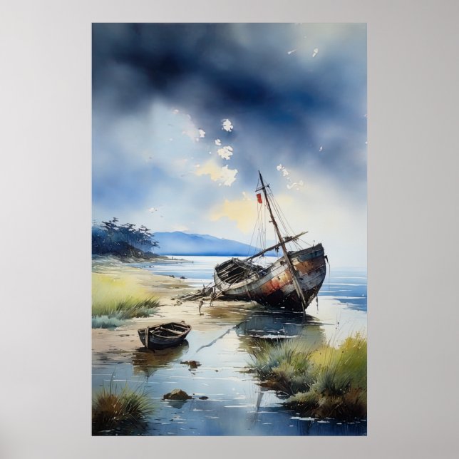 Póster naufragado bajo las tristes nubes (Frente)