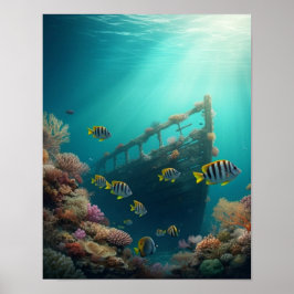Póster naufragio y peces coloridos