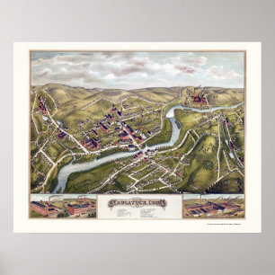 Póster Naugatuck, CT Mapa Panorámico - 1877