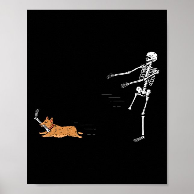 Póster Naughty Corgi Dog Fun Skeleton Halloween (Frente)