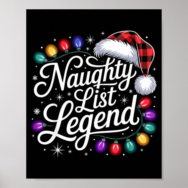 Póster Naughty List Legend Xmas Lights Buffalo Plaid Red  (Frente)