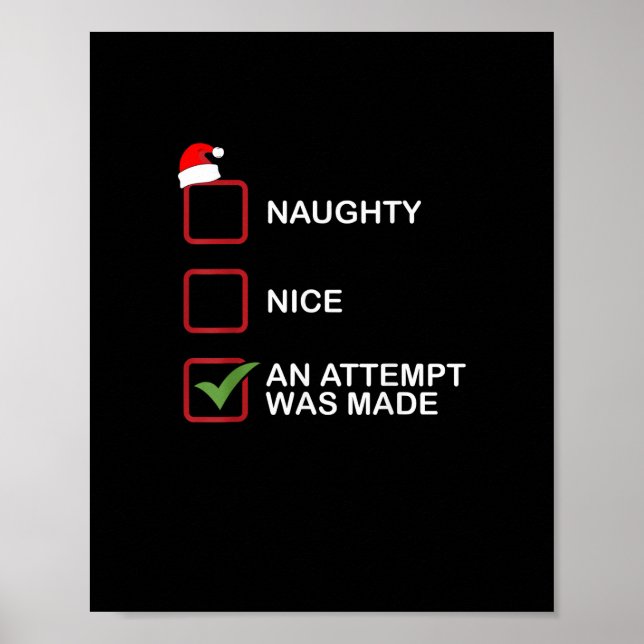 Póster Naughty Nice Attempt Made Funny Christmas List  (Frente)
