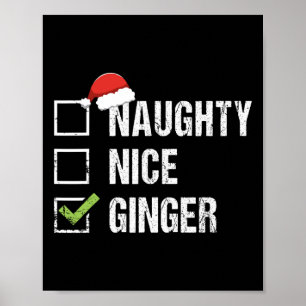 Póster Naughty Nice Ginger Redhead Santa Hat Irish Christ