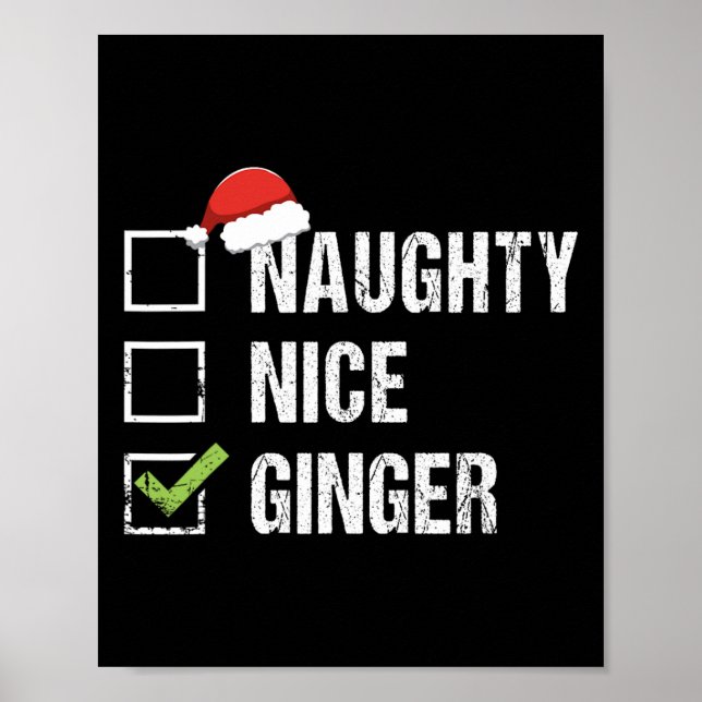 Póster Naughty Nice Ginger Redhead Santa Hat Irish Christ (Frente)