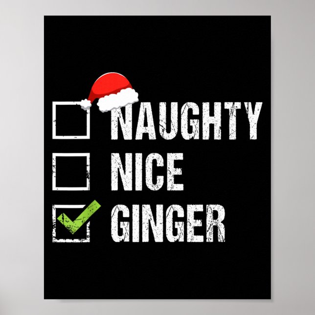 Póster Naughty Nice Ginger Redhead Santa Hat Irish Christ (Frente)