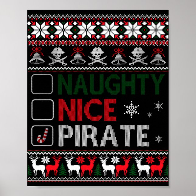 Póster Naughty Nice Rate Funny Christmas Checklist Ugly T (Frente)