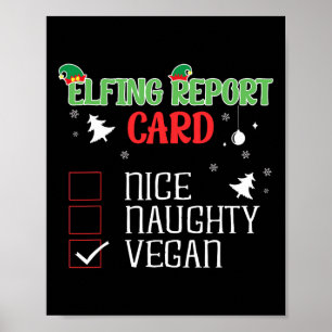 Póster Naughty Nice Vegan Report Card Navidades coinciden
