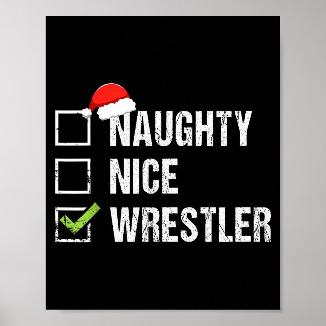 Póster Naughty Nice Wrestler Shirt Wrestling Santa Christ (Frente)