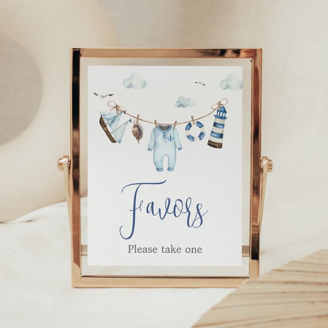 Póster Nautical Ahoy Baby Shower Favors (Nautical Sailor Ahoy Baby Shower Favors Sign)