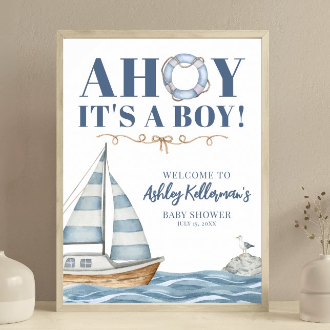 Póster Nautical Ahoy es un chico Baby Shower (Nautical Ahoy It's A Boy Baby Shower Poster)