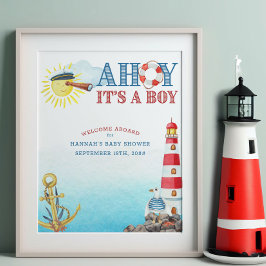 Póster Nautical Ahoy es una bienvenida de Boy Baby Shower
