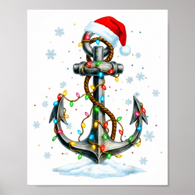 Póster Nautical Anchor Christmas Lights Boating Sailor  (Frente)