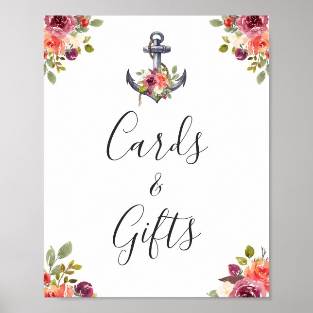 Póster Nautical Anchor Floral Cards and Gifts Rótulo (Frente)
