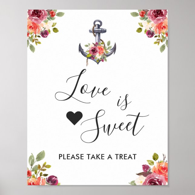 Póster Nautical Anchor Floral Love is Sweet Dessert Bar (Frente)