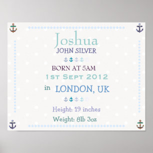 Póster Nautical Baby boy personalized date of birth print