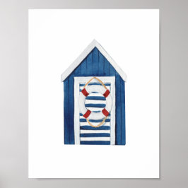 Póster Nautical Beach Blue Beach Hut Holiday Nursery