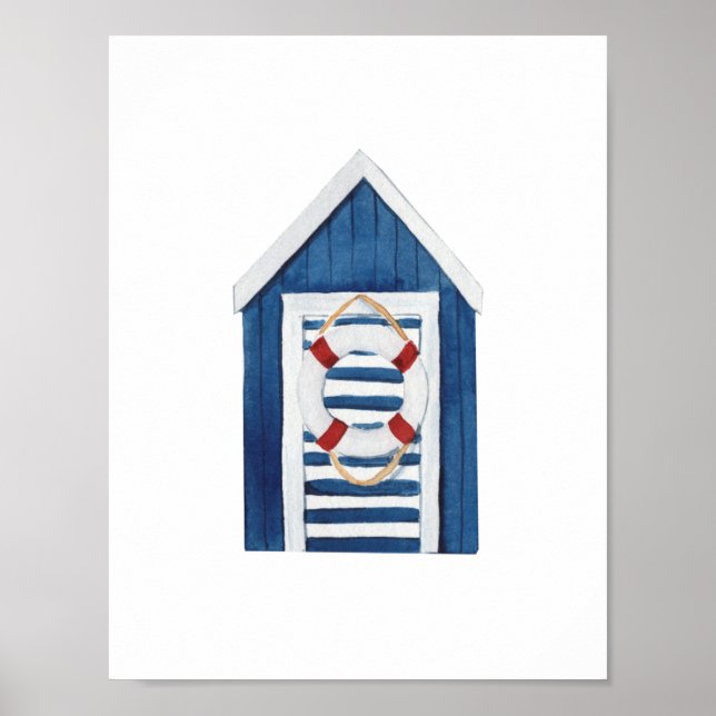 Póster Nautical Beach Blue Beach Hut Holiday Nursery (Frente)