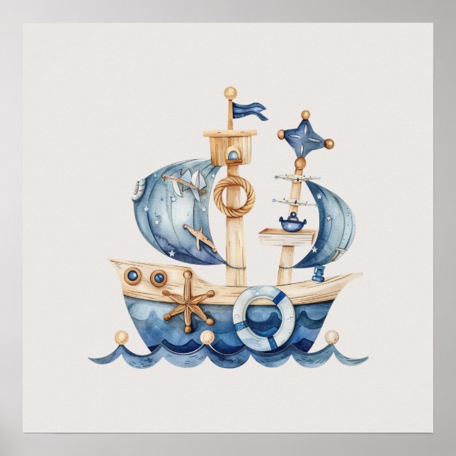 Póster Nautical Blue Baby Ship (Frente)