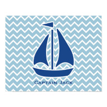 Nautical Blue Sail Boat and Chevron Personalizado