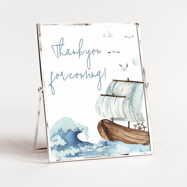 Póster Nautical Boat Baby Shower Gracias por venir (Ahoy It's A Boy Baby Shower Thank you for Coming Sign)